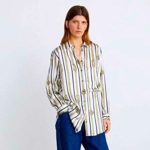 ZARA Women's White Rope Printed Satin Long Sleeve